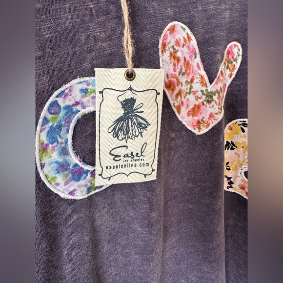NEW🩶Easel Oversized Solid and Mixed Print LOVE Patched Top Small Ash - Picture 8 of 10